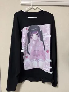 ちゃおくーあいロングTシャツ　黒ピンク　mine by LAFARYのサムネイル