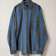 雰囲気◎ 90s〜 青×黒　ストライプシャツ フェード　　　綿100 XL