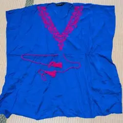 ZARA WOMAN 青色 ピンク刺繍 チュニック Mのサムネイル