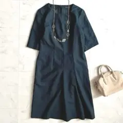 美品✨　ダーマコレクション 表ウール/裏キュプラ 半袖 カットソーワンピース 緑