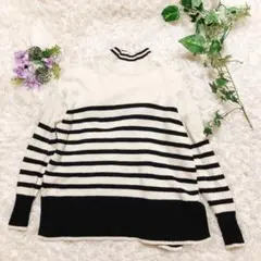 グリーンレーベル ボーダーニット 白黒 ゆったり コットン混