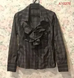 fou foret★胸元フリル付き★チェック柄★長袖シャツ★(A1027E)