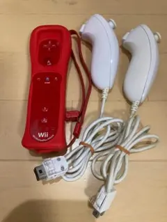 【動作確認済】Wiiリモコンプラス 赤（シリコンカバー付）×１、ヌンチャク白×２