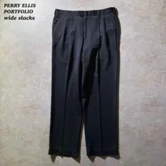 PERRY ELLIS PORTFOLIO2タックワイドスラックスW34L32黒