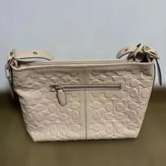 COACH コーチ シグネチャー 型押し レザー ショルダーバッグ ベージュ
