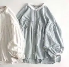 Samantha Mos2 スタンドネック配色ギャザーブラウス