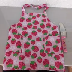 ヤクセル　いちご柄ピンクエプロン　ディズニープリンセスキッズ用包丁