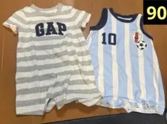 GAP 赤ちゃん本舗 ストライプロンパースとサッカー風ロンパース 90センチ