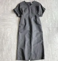 美品⭐️ポールジィ　リネン　半袖ロングワンピース　チャコール　トゥモローランド