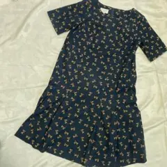 本日限定特価　美品　ローラアシュレイ　コーデュロイ　ネイビー 花柄 ワンピース