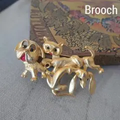 犬と猫 仲良し ブローチ No.1816