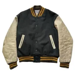 70s USA製 Golden Bear レザー袖 ウール スタジャン グリーン