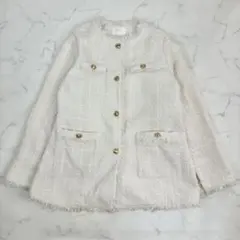 grove　ツイードノーカラージャケット　金ボタン　セレモニー　フリンジ