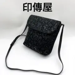 印傳屋 花柄プリント ショルダーバッグ ブラック鹿革 - メルカリ