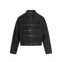 プリーツ&ファイヤーマンデニムジャケット ブラック ターコイズブルー 短丈