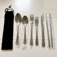 カトラリーセット ステンレススチール ナイフ フォーク スプーン 箸 収納袋付き