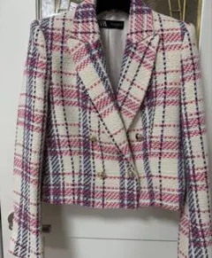 ZARA チェック柄 ダブルブレストジャケット