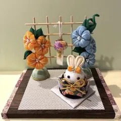 つまみ細工 ちりめん細工 うさぎさんと朝顔 夏飾り - メルカリ