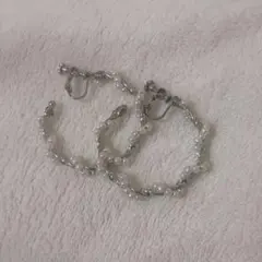 パール シルバー フープイヤリング