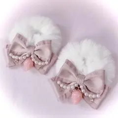 ♥量産型 地雷 ロリィタ♥ ぽんぽんファーシュシュ ヘアリボンいちご ピンク