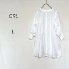 グレイル/バンドカラーシャツ/ブラウス/L/ホワイト/ボリューム袖