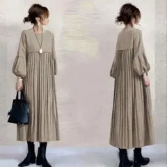 バルーン袖　ポワン袖　ギャザーワンピース　プリーツ　マキシ丈　卒業式　入学式