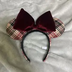 ディズニー ミニーカチューシャ 赤茶のチェック柄