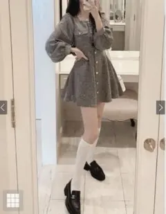 GRLツイードフレアミニワンピース[tg668]グレー