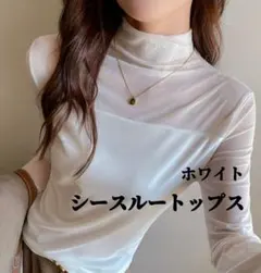 シースルートップス　長袖　白　ホワイト　フリーサイズ　透けかん　重ね着