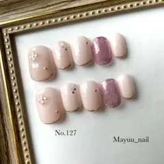 【127】チップ•サイズオーダー　ネイルチップ　お花ネイル×ピンク　マグネット
