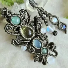 マクラメネックレス☆宝石質レモンクォーツ×シーブルーカルセドニー