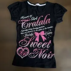 TRALALA 半袖Tシャツ ロゴ ラメプリント ハート