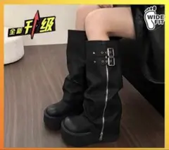黒のロングブーツ バックジッパー付きのサムネイル