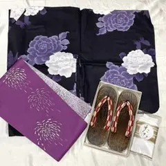 浴衣と、帯と、草履の3点セット　花火　お祭り　レディース　花柄