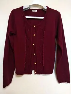 バーガンディ ニットカーディガン axes femme