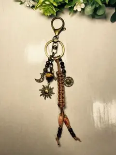 【金運・成功】天然石のバッグチャーム キーホルダー（タイガーアイ・湖青七宝）