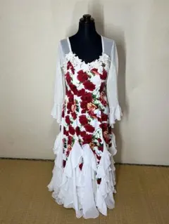 prima boutique 刺繍シフォンフリル社交ダンス衣装 フラメンコドレス prima boutique 刺繍シフォンフリル社交ダンス衣装 フラメンコ