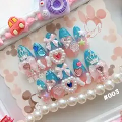 #003 ピンク×青　ゆめかわ 天使の羽 量産型 メルヘン ネイルチップ　ハート