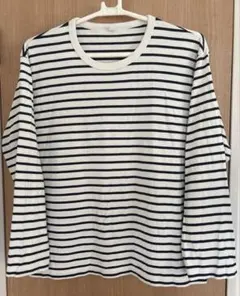 【大きいサイズ4XL】UNIQLOボーダーロングT 綿100% 白✖️黒