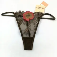 ワコール　simone PÉRÈLE　花刺繍 Tバックショーツ オリーブグリーン