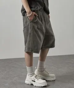 Alfred Alex ヴィンテージ加工 サイドライン ハーフデニムパンツのサムネイル