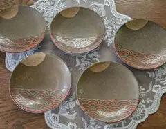 有田焼 陶悦窯 悦山 金彩 銘々皿 中皿 波 5枚 新品