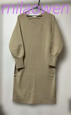 1/25処分★MilaOwen Vネック ニットワンピース チュニック ベージュ