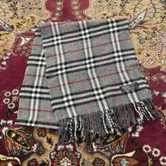 英国製 BURBERRY バーバリー ラムウール ノバチェック マフラー グレー