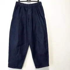 GU メンズ　デニム バルーン　アンクル　パンツ　ウエストゴム　秋　ネイビー　L