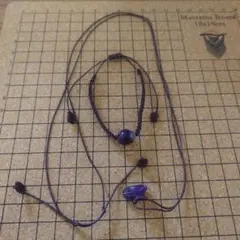 マクラメ編み ブレスレット&ネックレス 紫色（フローライト）3（手作り）茶