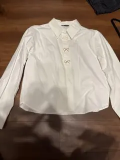 ZARA リボン ビジュー 長袖 シャツ ホワイト M