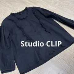 Studio Clip レースフリル 長袖ブラウス ブラック