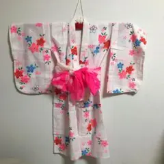 子供用 花柄 浴衣 昭和レトロ　リップルサッカー(シボ) リメイク