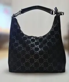 GUCCI ブラックスエード GGパターンワンショルダーバッグ